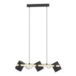 Hornwood hanglamp, 3-lichts vintage pendellamp in industrieel ontwerp, retro plafondlamp hangend van staal en hout, kleur zwart, crème, bruin, FSC-gecertificeerd, E27