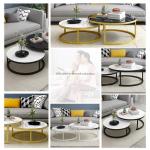 Moderne Marmeren Textuur Metalen Koffietafels Set voor Woonkamer Stijlvolle Nesting End Tables met Stapelbaar Ontwerp