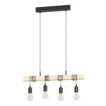 Pendelleuchte Townshend Holz Vintage, Hängelampe Esszimmer, Hängeleuchte 4-flammig, rustikale Retro Lampe im Industrial Design mit E27 Fassung, schwarz, braun, FSC zertifiziert