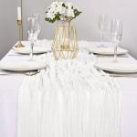 2Pack tischläufer weiß, weißer rustikaler Tischläufer Weiss, 90x 300cm Käsetuch-Gaze-Tischläufer Käsetuch Boho-Tischläufer für Hochzeit,Party-Dekoration (weiß)