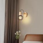 2 Stück Wandleuchte Vintage Industrial Wandlampen 135° Verstellbar Holz E27 Retro Metallkäfig Design Wandleuchte für Wohnzimmer Badezimmer Flur (Schwarz)