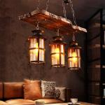 Vintage Hanglamp E27 Retro Houten Industriële Hanglamp Zwarte IJzeren Glazen Lampenkap In Hoogte Verstelbare Kroonluchter Indoor Loft voor Eetkamer Woonkamer Bar Café