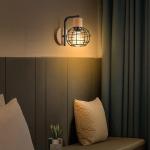 Wandlamp voor binnen, 2 stuks vintage wandlampen, industriële wandverlichting, E27 retro lamp van kooi metaal en hout, vintage wandlamp voor woonkamer, eetkamer, slaapkamer, hal, 