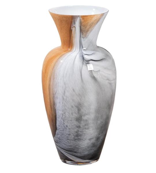 Decoratieve grote vaas, bloemenvaas, glazen vaas van gekleurd glas, decoratie, woonkamercadeau voor vrouwen, hoogte 50 cm, bruin/wit