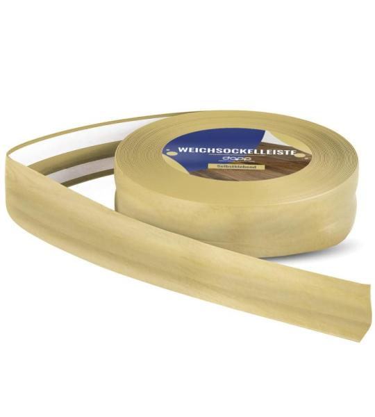 Zachte plint, 200 m (8 x 25 m), grenen, 32 x 23 mm, pvc, zelfklevend, knikhoek plint, hoekprofiel, aansluitprofiel, vloerlijst, rubberen plint