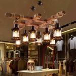 E27 Henneptouw Hanglamp Retro Hanglicht Loft Houten Kroonluchter Industrieel Metaal Drop Lights Internet Cafe Hanglampen Verstelbare hoogte Restaurantverlichting Retro 8 Lamp