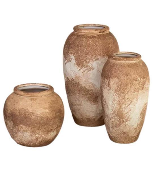 Bloemen ​​Keramische Vaas Set van 3 China Stijl Vaas Bloemenvat Decor Beton Pot Rustieke Decoratieve Bloemenvaas voor Home Decor, Tafel Woonkamer Decor, Plank Decor (Set of 3)