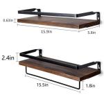 Zwevende houten wandplank, wandgemonteerde zwevende planken met handdoekhouder, rustieke opbergplanken, ideaal voor woonkamer, slaapkamer, hal, badkamer, 2 stuks (donkerbruin 02)