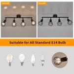 Plafondspots, 4 vlammen, plafondlamp, zwart, design, metalen kooi, E14, max. 40 W, 350 graden, plafondlamp, spots, draaibaar, voor keuken, woonkamer, slaapkamer, hal (zonder lamp)