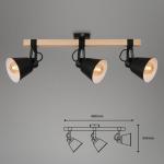 Verlichting plafondlamp retro met houten balken, 3-vlammige plafondlamp vintage, E27 fitting max. 40 watt, verstelbare lampenkappen, rustieke plafondspot, zwart-hout 2406-035