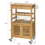 Bamboos Keukenserveerwagen, opbergwagen met kast, eenvoudige beweging
