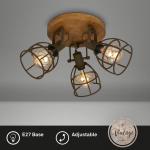 - Retro plafondlamp met traliekap, 3-lichts vintage plafondlamp, E27 fitting max. 25 watt, verstelbare lampenkappen, rustieke plafondspot gemaakt van staal, bruin.