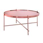 Salontafel, set van 2, diameter 43 x 45 cm + Ø 75 x 35 cm, rond, koper, metaal/glas, uniek, modern, woonkamertafels met glasplaat en metalen frame, bijzettafel, glazen tafel, koff