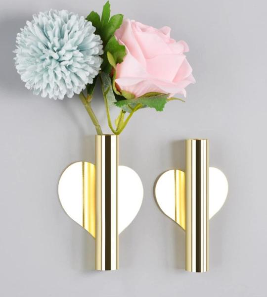 Set mit 2 Wandvasen aus Metall mit Aufkleber, Behälter für Pflanzgefäße, moderne Wandhalterung für trockene Blumen, als Wanddekoration für Veranda, Haus und Büro