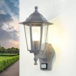Outdoor wandlamp met bewegingsmelder glas aluminium donkergrijs IP44 huis B: 17 cm E27 sensor lantaarn nostalgische buitenlamp PARIS