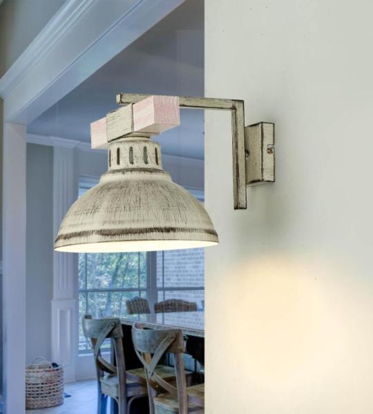 Wandlamp metaal hout in shabby wit woonkamer keuken H: 20 cm E27 natuurlijk gezellig landhuis rustieke vintage wandlamp HAKON