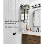 Towel Racks Wall Mounted for Bathroom, Towel Holder Wall Mounted with Wooden Floating Shelf & 3 Metal Hooks, Rolled Bath Towel and Hand Towel Rack for Bathroom, Rustic Wooden