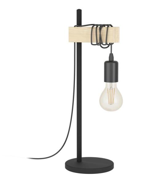 Tafellamp Townshend, vintage tafellamp in industrieel design, retro lamp, bedlampje van staal en hout, kleur zwart, bruin, FSC-gecertificeerd, fitting E27, incl. schakelaar