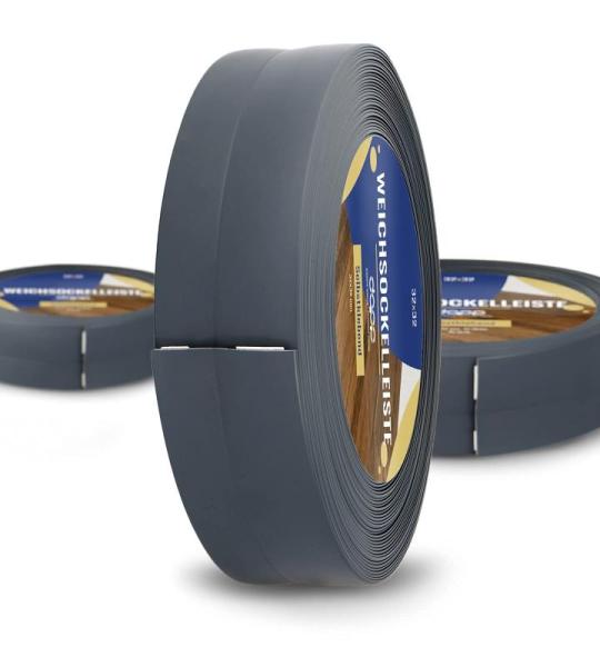 DQ-PP Zachte plint, 25 m, grafiet, 32 x 23 mm, pvc, zelfklevend, knikhoek plint, hoekprofiel, aansluitprofiel, vloerlijst, rubberen plint