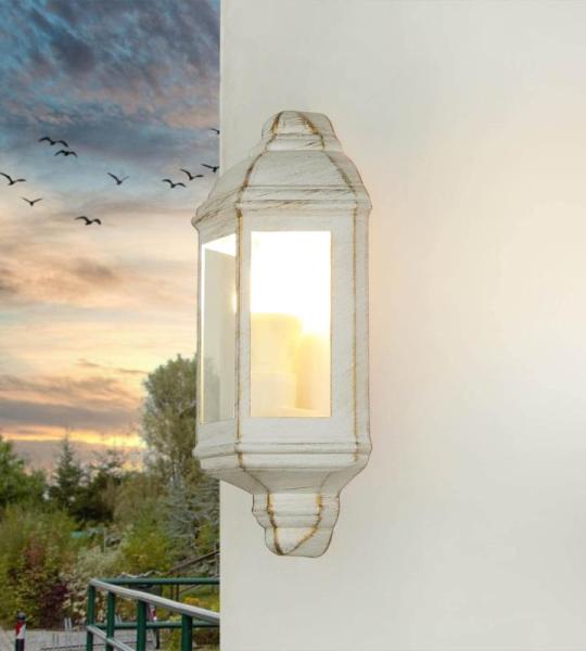Buitenlamp wand wit goud antiek, scheepslamp, maritieme wandlamp, D:9,5 cm, weerbestendig, IP44, E27, balkon, terras, rustiek, buiten wandlamp
