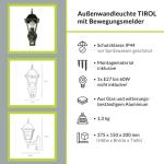 Nostalgische tuinlantaarn "Tirol" in antiek met bewegingsmelder E27 tot 60W 230V tuinlamp met sensor voor buiten