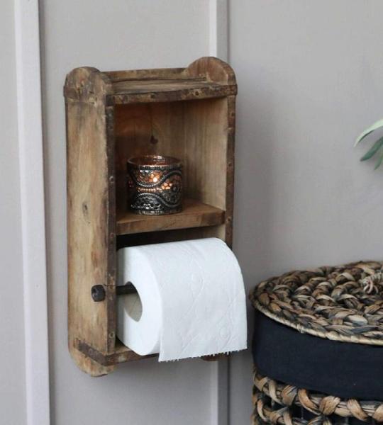 Toiletpapierhouder van hout voor aan de muur, baksteenvorm