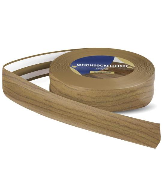 Zachte plint, 200 m (8 x 25 m), notenhout, 32 x 23 mm, pvc, zelfklevend, knikhoek plint, hoekprofiel, aansluitprofiel, vloerlijst, rubberen plint