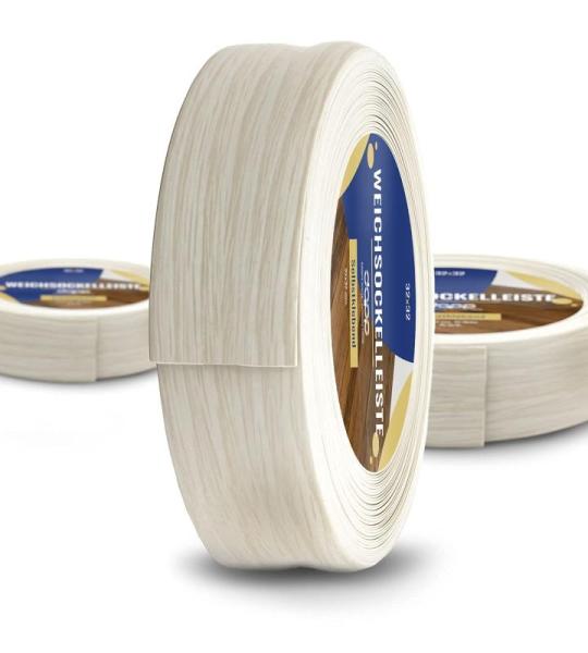 DQ-PP Zachte plint, 25 m, berk, 32 x 23 mm, pvc, zelfklevend, knikhoek plint, hoekprofiel, aansluitprofiel, vloerlijst, rubberen plint