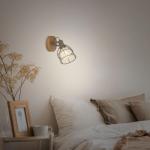 Leuchten - Wandspot retro met raster kap, 1-lichts wandlamp vintage, E27 fitting max. 25 watt, verstelbare lampenkap, rustieke wandlamp van hout en staal, donkerbruin