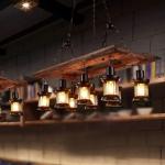 Smeedijzeren hangende lamp Houten Industriële zolderbar Hangende verlichting Retro hanglamp In hoogte verstelbaar Transparant glas Lampenkap Kamer Woonkamer Kroonluchter