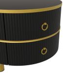 Ronde salontafel, set van 2 met gouden metalen frame en bruine glazen plaat, moderne bijzettafel, woonkamertafel, banktafel met 2 laden, 70 x 70 x 45 cm + 50 x 50 x 40 cm (zwart)
