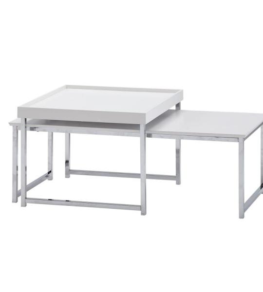FineBuy Salontafel, set van 2, hout/metaal, rechthoekig, modern, bijzettafel, 2-delig, design woonkamertafel, houten tafel, bijzettafels