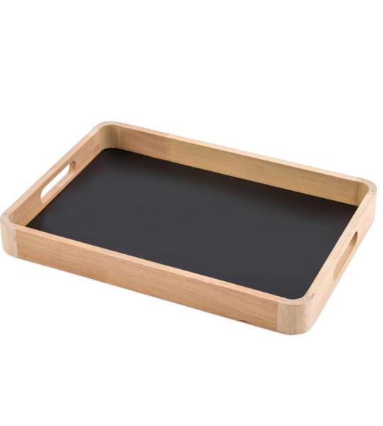Holztablett Natur mit Magnet Boden in schwarz - 34 x 23 cm - Deko Tablett mit Kreidetafel magnetisch - Geschenk Tablett Pinnwand Memotafel Küchentafel