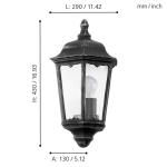 Buitenwandlamp Navedo, 1-lichts buitenlamp, wandlamp van gegoten aluminium en glas, zwart, zilver-patina, E27-fitting, IP44