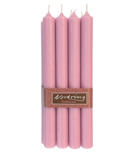 8 stuks rustieke staafkaarsen 2,2 cm x 25 cm hoog antiek roze
