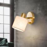 Wandlamp met schakelaar, dimbaar, wandlamp voor binnen met beige linnen kap, goud, vintage, E27, bedlampje, draaibaar voor slaapkamer, hal, woonkamer