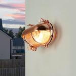 Wandlamp buiten van messing ribbelglas IP64 E27 B: 21 cm in koper maritiem roestvrije buitenlamp wandlamp huis binnenplaats tuin