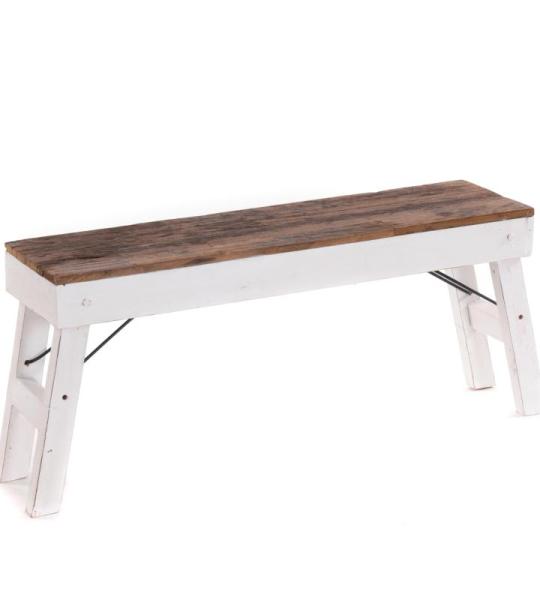 Opvouwbare zitbank Aldo | 112x48x28cm (BxHxD), gerecycled hout | rustieke houten bank, keukenbank gemaakt van massief hout, bijzetbank, gangbank, tuinbank | kleur: 06 wit landhuis