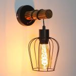 Wandlamp voor binnen, hout, vintage retro met schakelaar, industrieel design, E27, wandspot, zwart, met 1 vlam, van metaal, wandspot voor slaapkamer, woonkamer, hal, café, zonder 