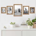 Fotolijstset hout eiken-look, 5-delige frameset nr. 3 echt houten frame rustiek, strandhuis, Made in Germany, echt glas, om op te hangen, extra accessoires - drijfhoutlook met een 