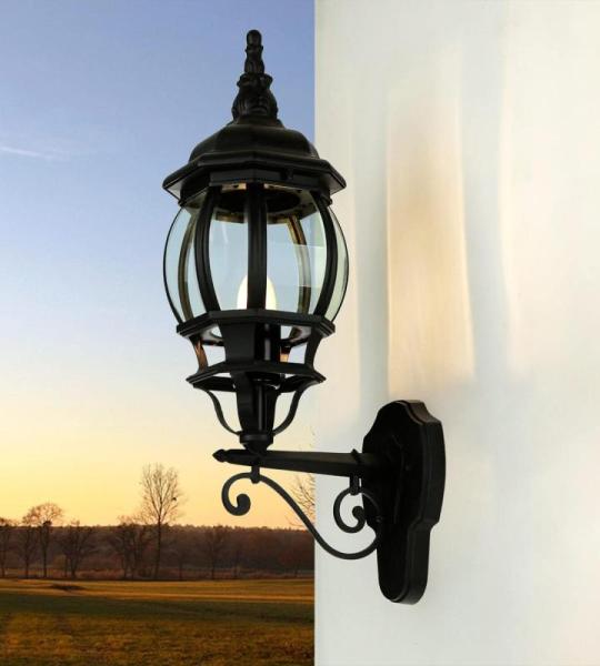 Brest Buitenlamp voor aan de muur, glas, aluminium, zwart, IP23, voordeur, ingang hoogte: 54 cm, E27, rustiek, landhuisstijl, lantaarn, buitenmuurlamp