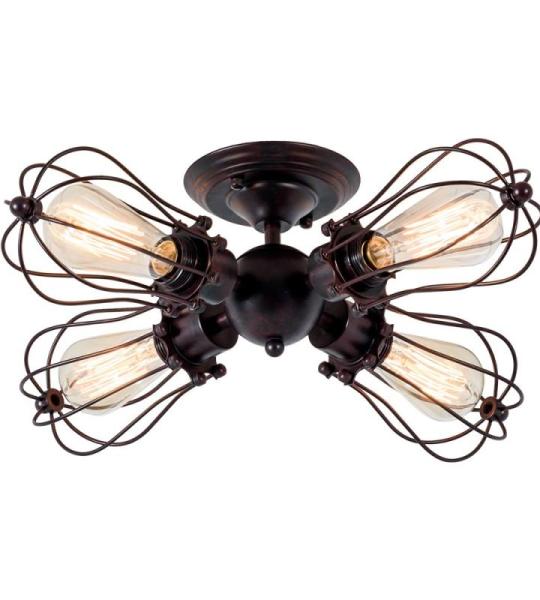 Vintage plafondlamp, industriële inrichting, verstelbaar stopcontact, metaaldraadkooi, halfsluitende montage, rustieke plafond, lichtmetalen lamp (zonder gloeilamp) (met 4 lampen)