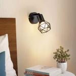 Plafondspot, industrieel design, kooi, van metaal, 350 graden, plafondlamp, spot, draaibaar, E14, plafondlamp, binnenverlichting voor slaapkamer, hal, woonkamer, keuken, zwart, 1 s