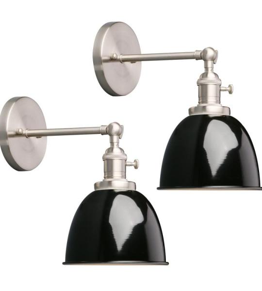 Halve cirkel met metalen kap, wandverlichting, vintage industriële loft, antieke decoratieve design, wandverlichting, keukenwandlamp (zwart)