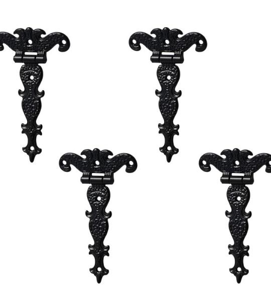 4 stuks klassieke decoratieve T-, 3,2 inch zware zinklegering T-riem antieke schuurdeur met schroeven (zwart)