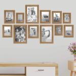 Fotolijsten set van 12 houten lijsten in eiken-look, rustiek houten frame, strandhuis, Made in Germany, echt glas, om op te hangen, extra accessoires, drijfhoutlook met een vleugje