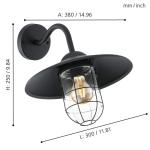 Buitenwandlamp Melgoa, 1 lichtpunt, wandlamp van verzinkt staal en glas, kleur: zwart, fitting: E27, IP44