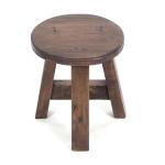 Rustieke houten KRUK Bern | 23x20x20 cm (HxBxD), gerecycled hout, massief | decoratieve bijzettafel, plantenkruk, krukje | Kleur: 03 donkerbruin