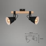 Verlichting plafondlamp retro met houten balken, 2-vlammige plafondlamp vintage, E27 fitting max. 40 watt, verstelbare lampenkappen, rustieke plafondspot, zwart-hout 2406-025