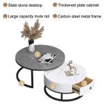 Moderne ronde salontafel set van 2 met marmereffect Top 2-in-1 ontwerp handige 2 laden ideaal voor woonkamer decoratie en opslag